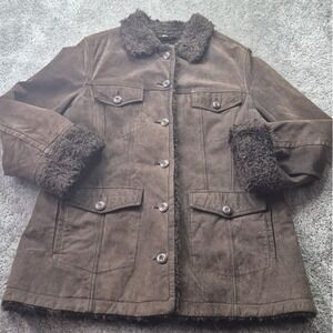 Columbia Tan Leather Women's Medium Jacket With Soft Inside Winter Warm Stylish